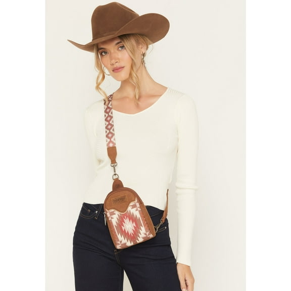 Wrangler Women's X Boot Barn Southwestern Print Sling Crossbody Bag - W-SHY01-210 BR One Size