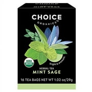 Choice Organic Mint Sage Herbal Tea, Caffeine Free, 16 Bags (Pack Of 6)