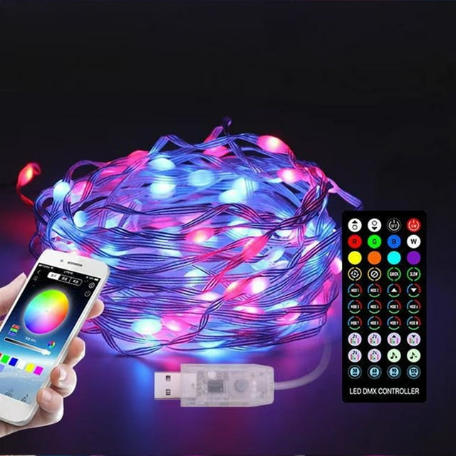Décorations d'Automne pour la Maison en Liquidation 400 Pouces 100 Pcs Guirlandes Lumineuses LED Étanches Alimentées par USB, Télécommande APP Modes Multiples Décoration de Fête de Noël Arbre de Noël Mariage Intérieur et Extérieur