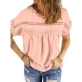 thumbnail image 2 of UVN Summer Shirts for Women Short Sleeve Blouses Ladies Crewneck Lace Crochet Tops Dressy Chiffon Blouses, 2 of 7