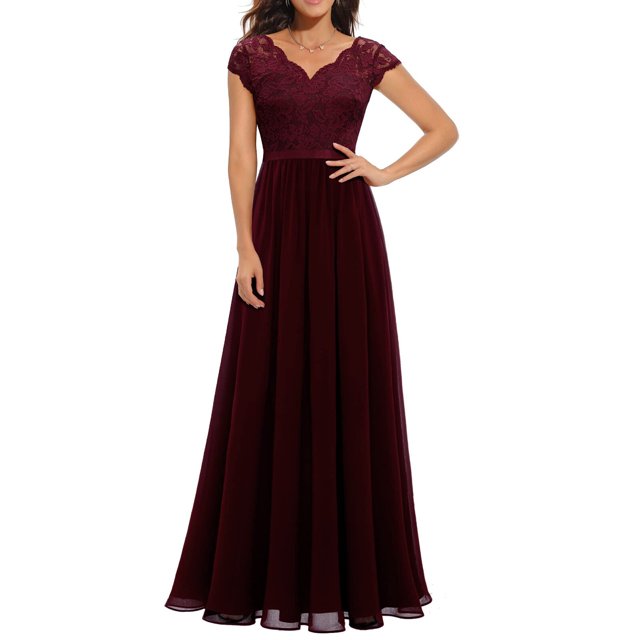 Women Elegant Maxi Long Evening Dress Solid Color Lace Patchwork Backless V Neck High Waist Dress Wedding Party BridesmaidS Gao Jinjia LED