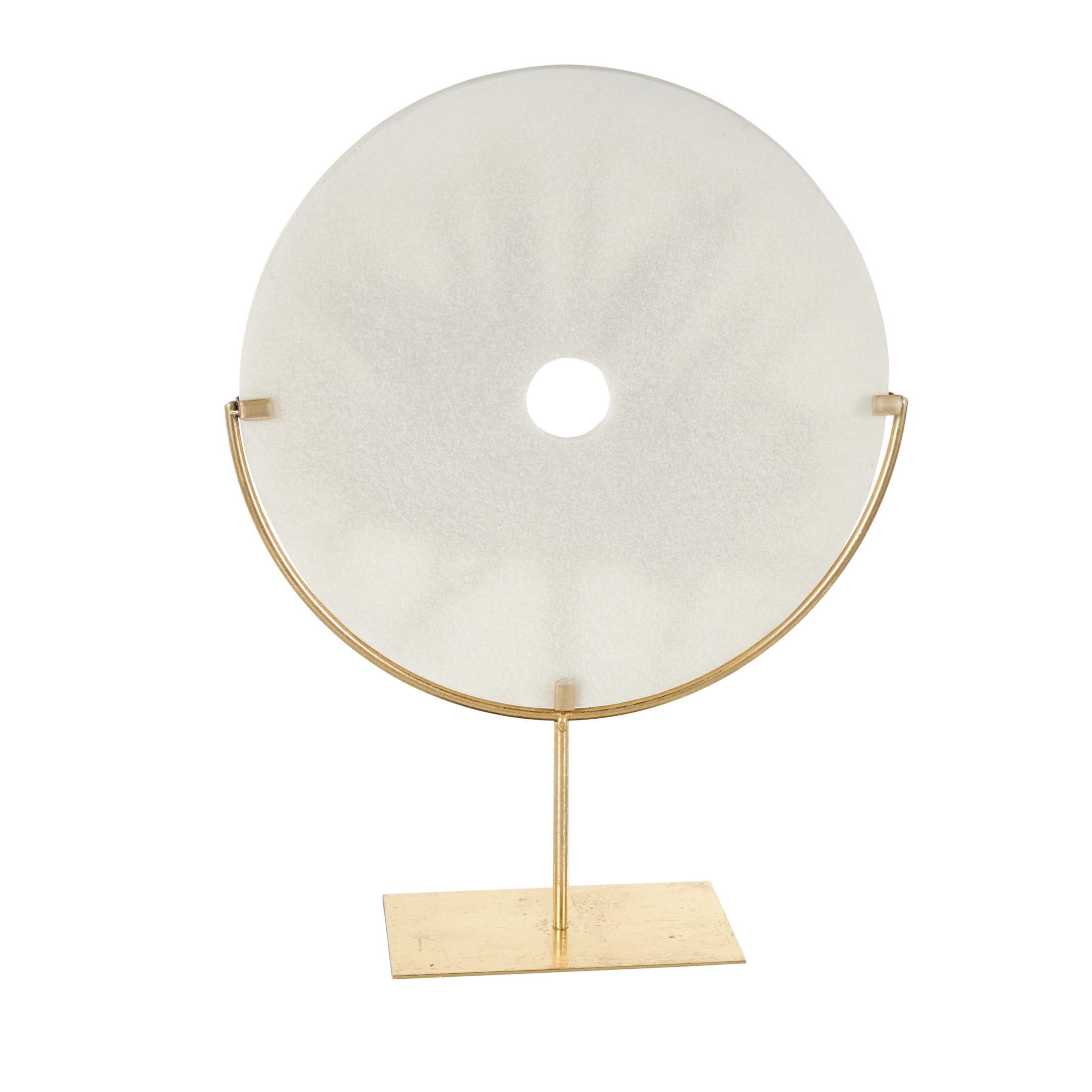 16" x 22" White Polystone Cutout Round Disk Leaf Sculpture with Gold Stand, by DecMode