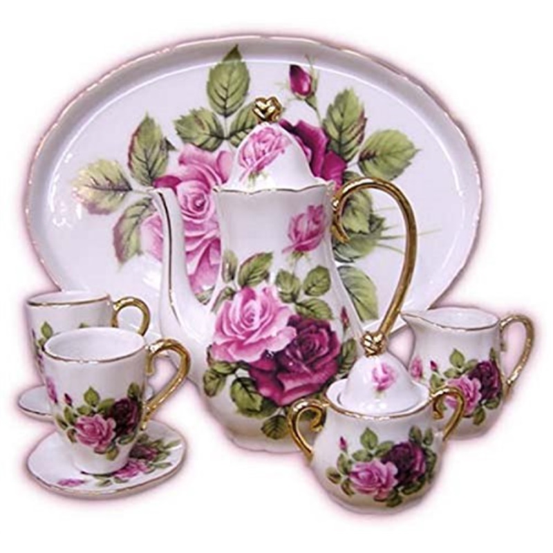 pink roses miniature china tea set