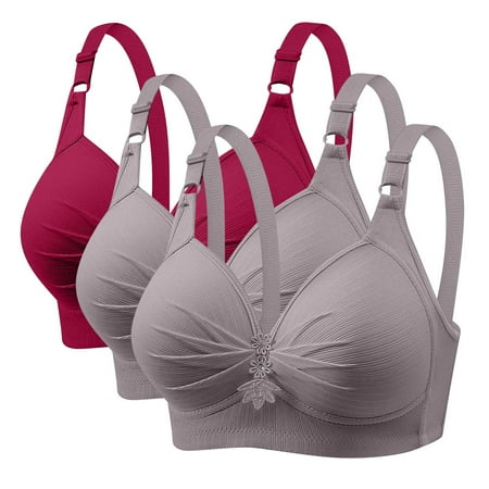 GERsome Women s Pack of 3 Push Up Bra Wireless Padded No Underwire Back Closure Bralettes Sports Bras Comfort Sleep Bra Full Coverage 3PC#2Gray/Red S