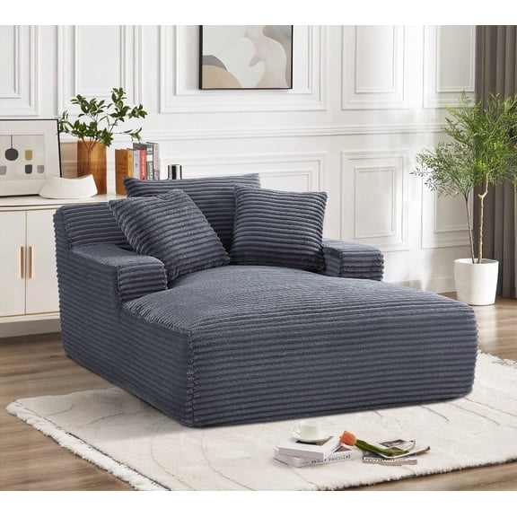 Modern Oversized Chaise Lounge in Soft Corduroy for Living Room & Bedroom, Grey