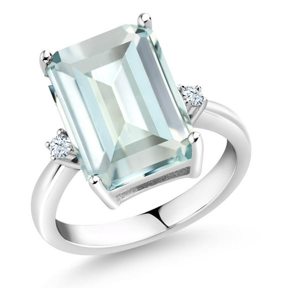 Gem Stone King 6.72 Cttw Sky Blue Simulated Aquamarine and White Created Sapphire Ring for Women | Emerald Cut 14x10MM | 925 Sterling Silver | Gemstone Birthstone | Size 7