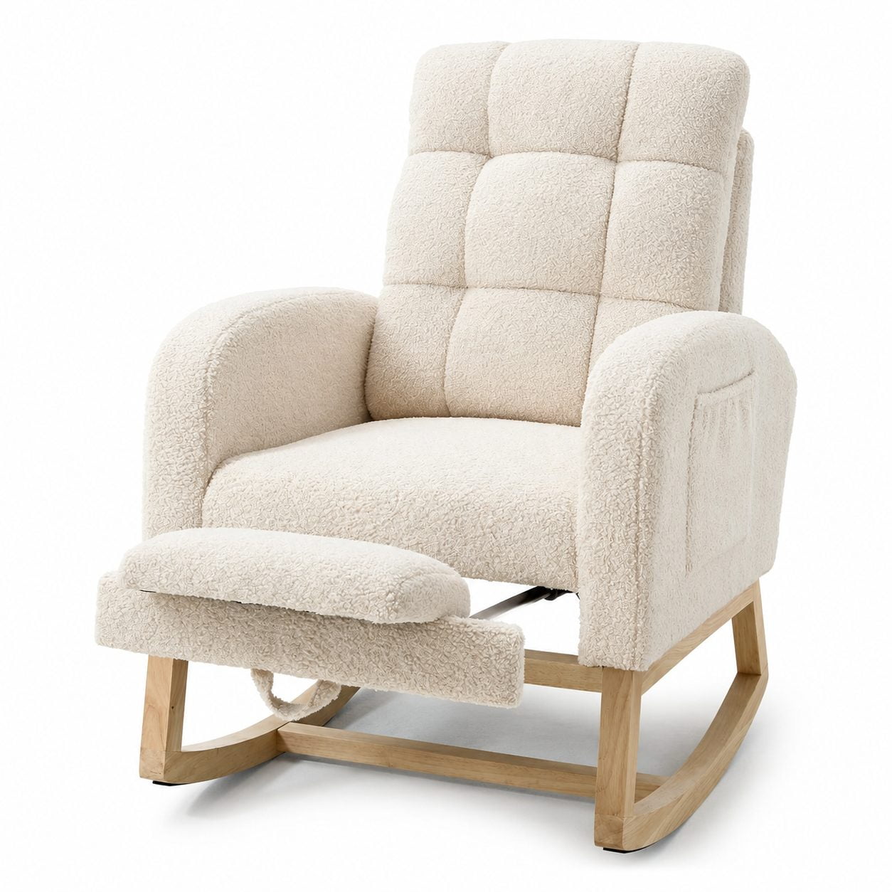 Upholstered Rocking Chair with Ottoman, Glider Rocker with Side Storage Pocket, Comfortable Nursing Rocking Chair for Living Room Bedroom Nursery, Beige