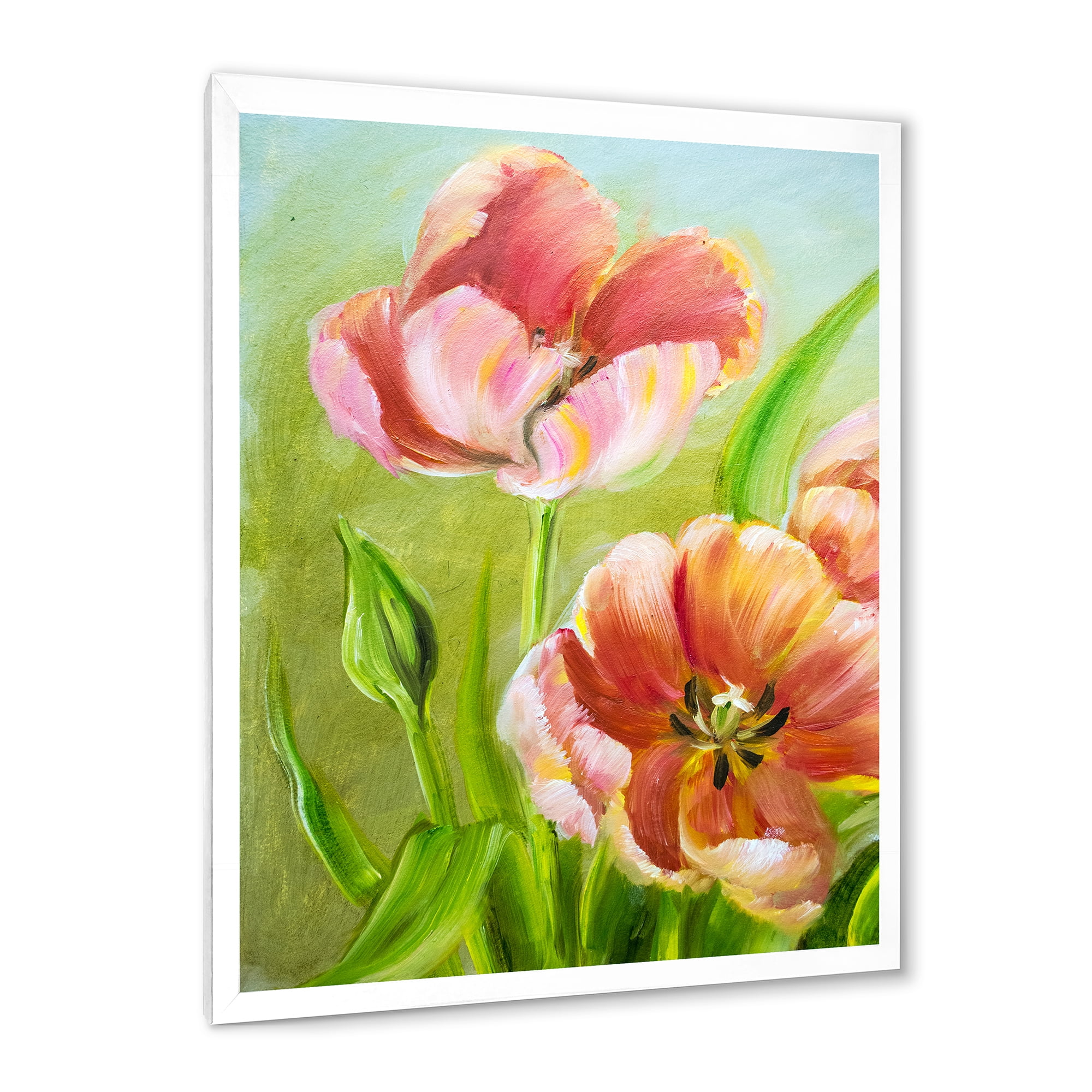 Designart 'Ancient Red Tulips Flowers III' Traditional Framed Art Print