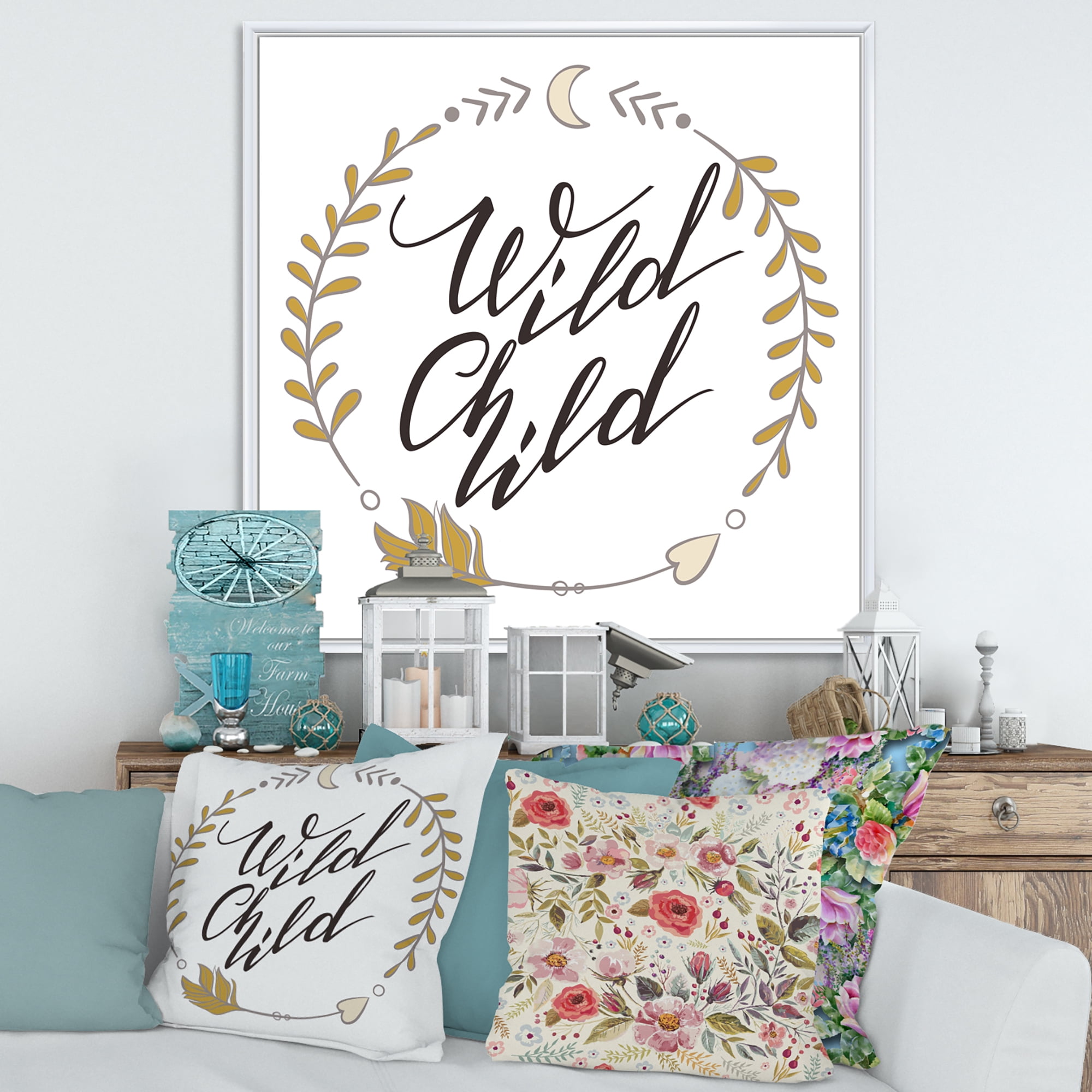 Designart 'Wild Child Under Arrows Circled' Traditional Framed Canvas Wall Art Print