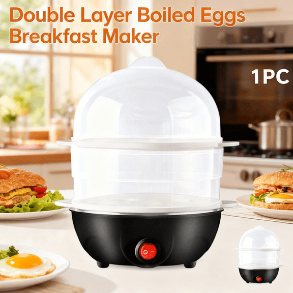 Double Layer Boiled Eggs Breakfast Maker, Smart Electric Egg Cooker with Large Capacity for 14 Eggs,for Hard Boiled Eggs & More, Stainless Steel Tray,Ideal for Family Breakfast,Healthy Eating