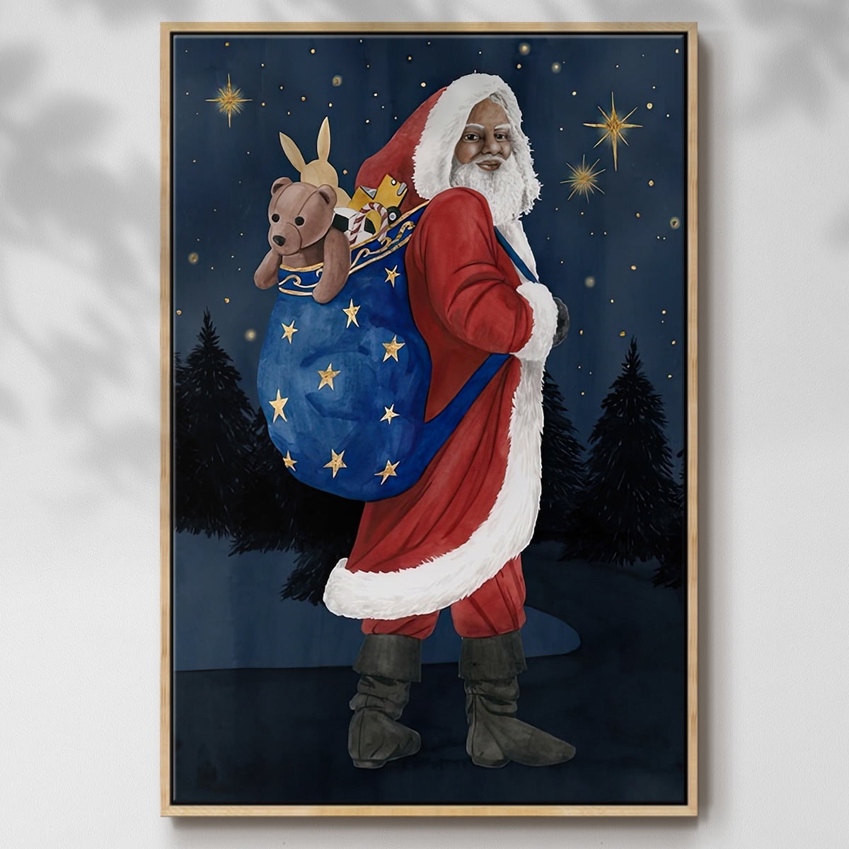 Celestial Christmas Collection B - Framed Gallery Wrapped Holiday Canvas - 17 x 25 - Natural Wood Frame