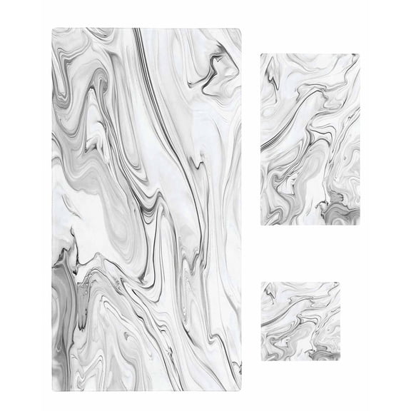 White Gray Marble Towel Set of 3, Soft Microfiber Bath Towels, Hand Towel, Washcloths, Modern Minimalist Abstract Texture Quick-Dry Absorbent Towels for Bathroom Kitchen Hotel Beach Gym Spa