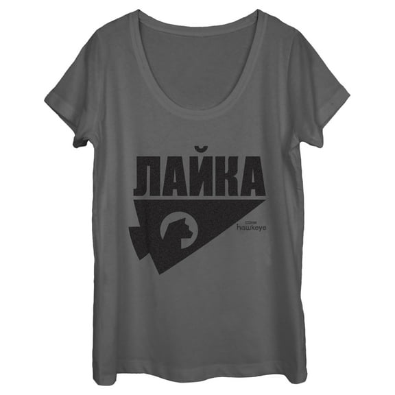 Women's Marvel Hawkeye Russian Hawkeye Logo  Scoop Neck Charcoal Medium