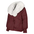 thumbnail image 4 of Veste d'Hiver pour Femmes, Comdrip Veste en Coton Duvetée à Grand Col pour Dames, Sens du Design, Veste Courte en Coton pour Femmes, Style Coréen, Manteau Anti-Chaleur, Manteau d'Hiver pour Femmes Rouge 2TG, 4 of 5