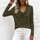 thumbnail image 5 of TaTaai Women's Casual Cowl Neck Shirt Long Sleeve V-Neck Draped Front Solid Color Blouse Flowy Soft Stretchy Lightweight Spring Summer Daily Beach Wear Gift, 5 of 9