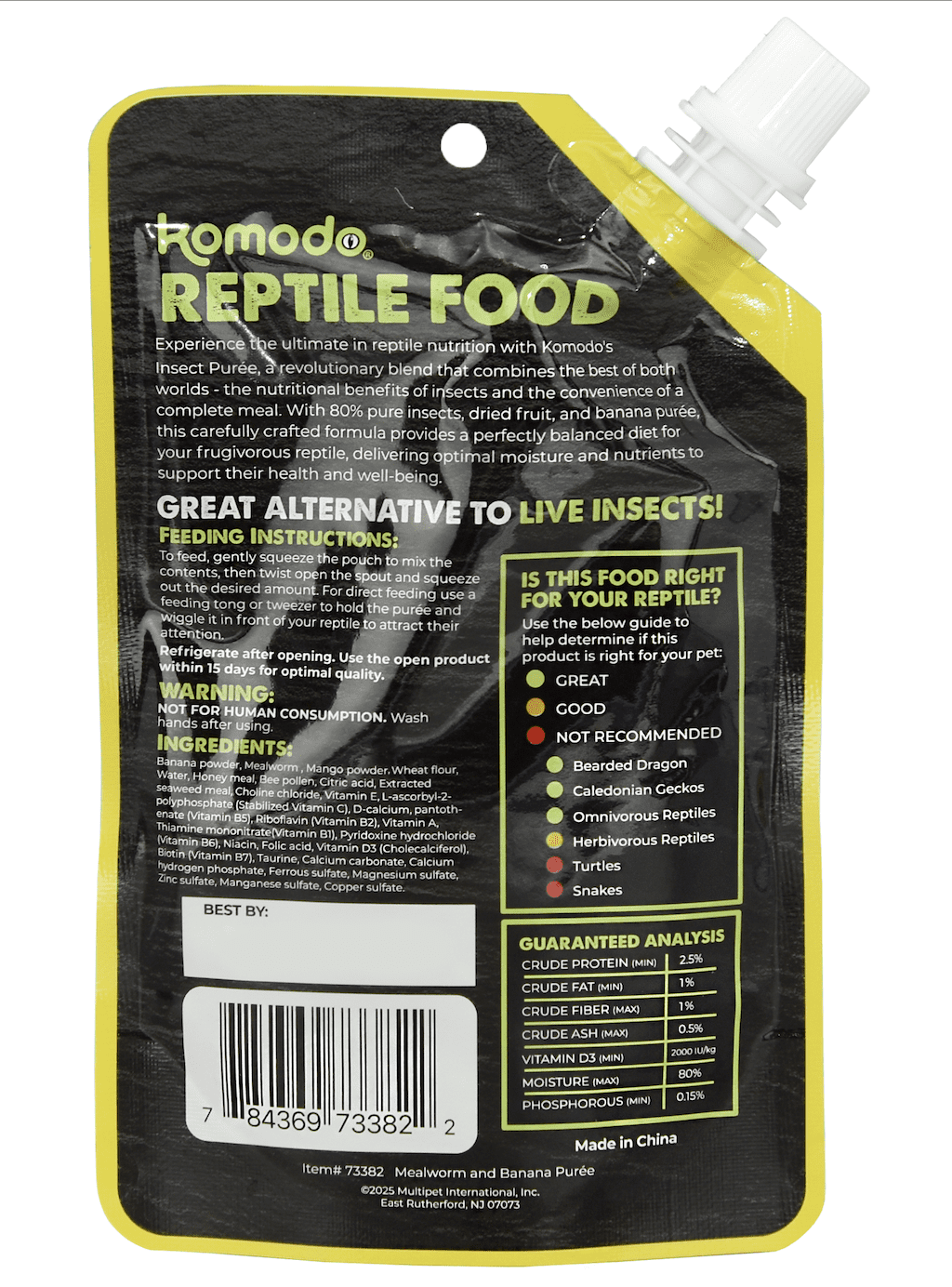 Komodo Reptile Food Insect Puree, Mealworm and Banana