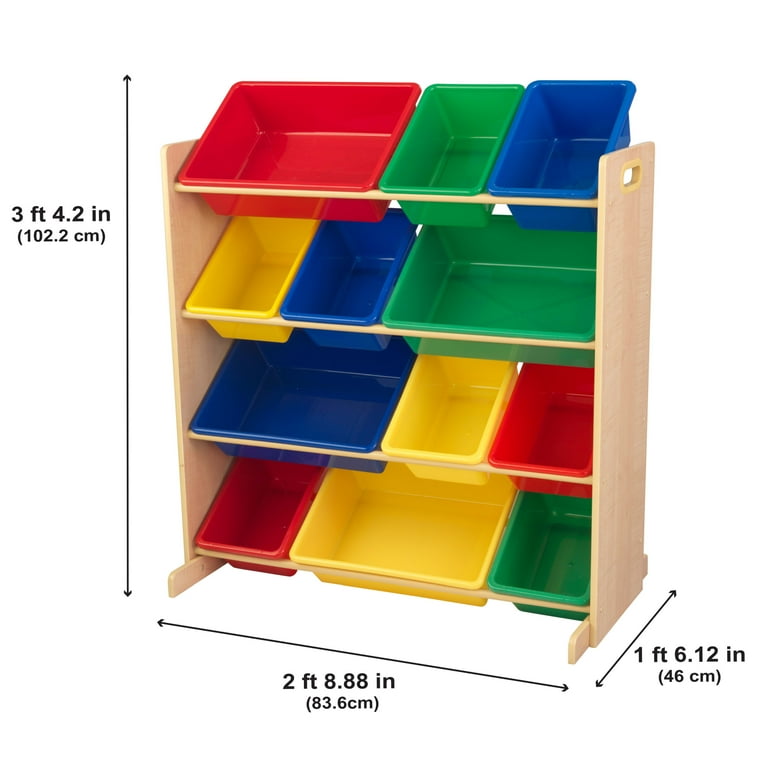 KidKraft Wooden Sort It Store It Bin Unit with 12 Plastic Bins Primary Natural