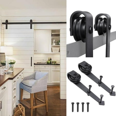 YesHom 2Pcs Steel Sliding Barn Roller Interior Wood Door Wheel Set Hardware Hanger Replacement Bracket Arrow/J (Best Barn Door Hardware)