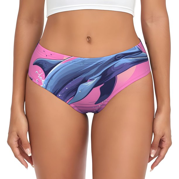 Balery Hawaiian Beach Dolphin Ropa Interior de Algodón para Mujer con Dibujo – Braguitas Cómodas y Elásticas, Estilo Clásico-Large