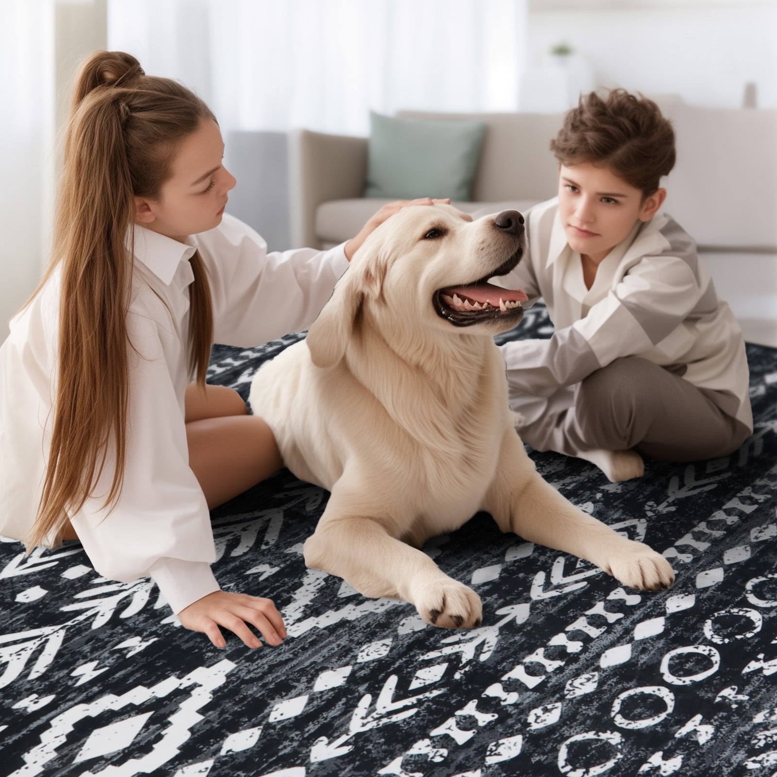 Moynesa 8'x10' Area Rug for Living Room Washable Bedroom Rugs Soft Indoor Carpet Moroccan Rustic Tribal Non Slip Mat Large Foldable Playroom Rug for Living Dining Laundry Room Office,Black White