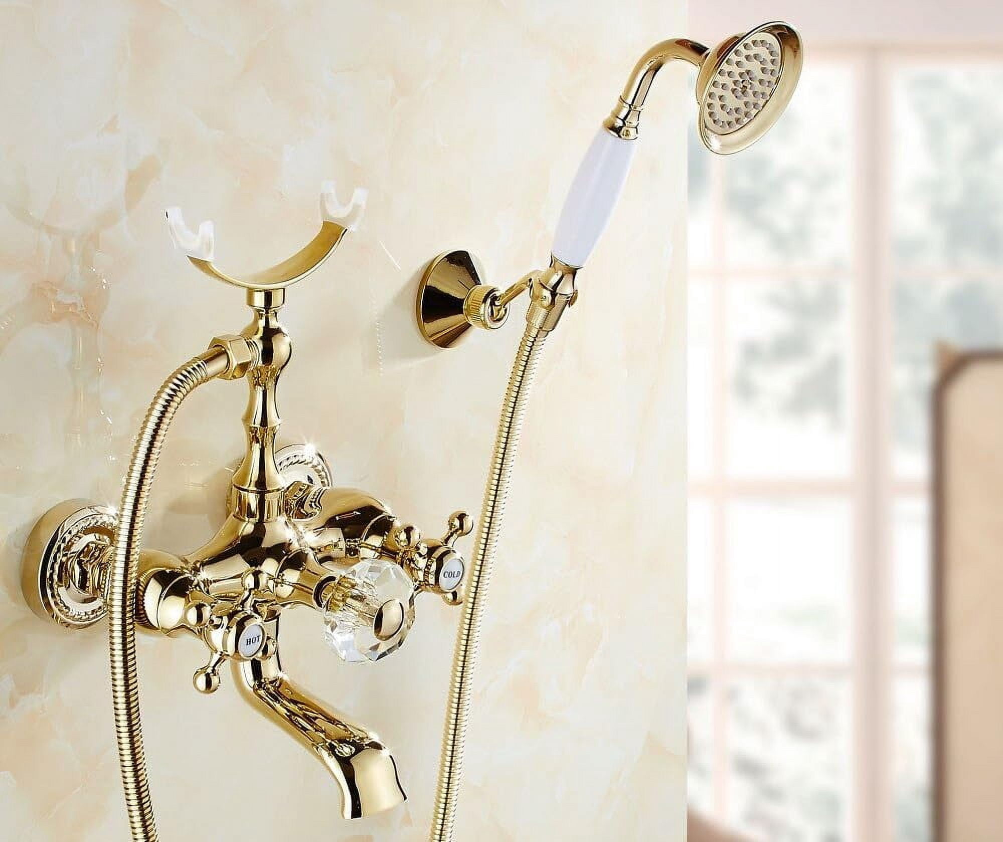 Bathtub Faucets Luxury Crystal Gold Bathroom Faucet Mixer Tap Wall Mounted Hand Held Telephone Type Shower Faucet Sets