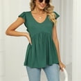 thumbnail image 4 of AherBiu Tops for Women Trendy Ribbed Knitted Cap Sleeves V Neck Solid Color Ruched Casual Stretchy Comfy Flowy Tunics, 4 of 6