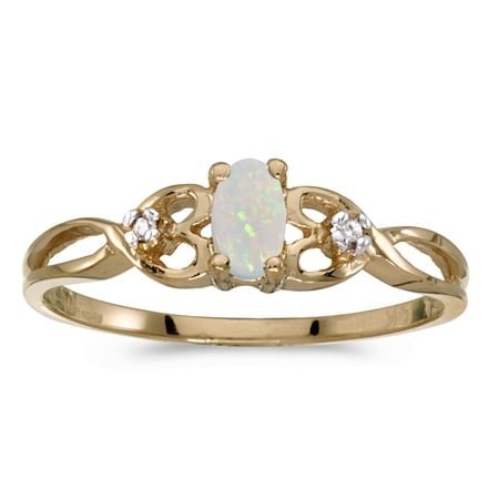 14k Yellow Gold Oval Opal And Diamond Ring