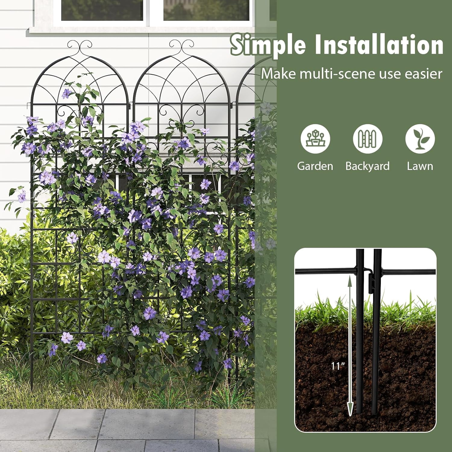 WLTER Metal Garden Trellis for Climbing Plants, 2 Pack 71" Tall Fence Trellis Panels, Retro Style Cucumber Trellis, Indoor & Outdoor Decorative Plant Support Stand for Rose Ivy Vine, Black