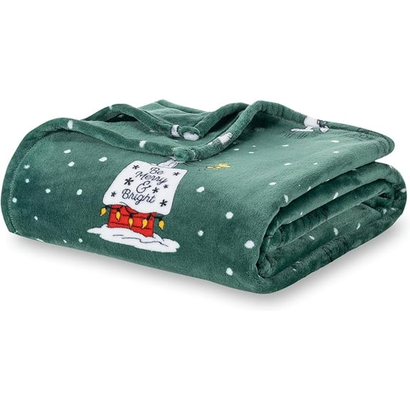 Heavyweight Christmas Blanket,Cute Character Plush Bed Blanket,Peanuts Be Merry and Bright Green,Blanket Throw, Blanket Winter Warmer for Adults, Washable Housewarming Gift for Couch Bed Office