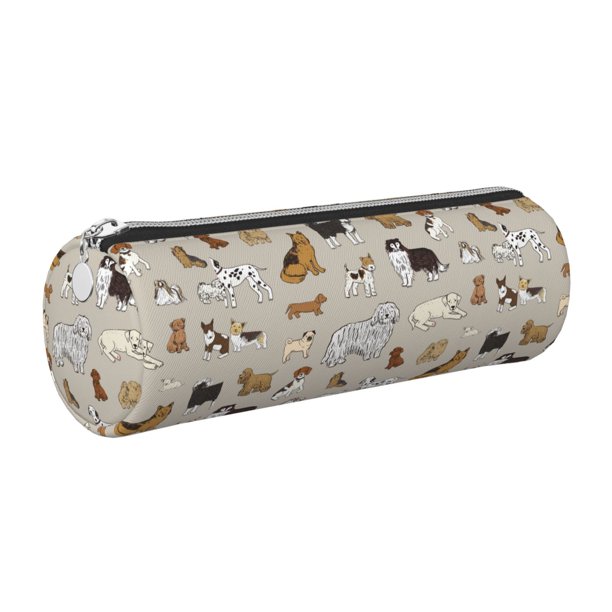 Easygdp Dog Animal para Estuche de Lápices Cilíndrico de Cuero con Cremallera, Organizador de Lápices de Cuero para Escuela, Oficina y Viajes
