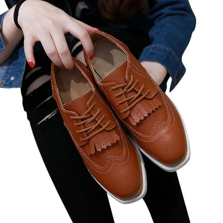 Xysaqa White Tennis Shoes Women  Slip on Flats Shoes Tassel Thick Sole Muffin Women Round Toe Up Sloping Heel British Style Leather Shoes Black Shoes Women Savings!