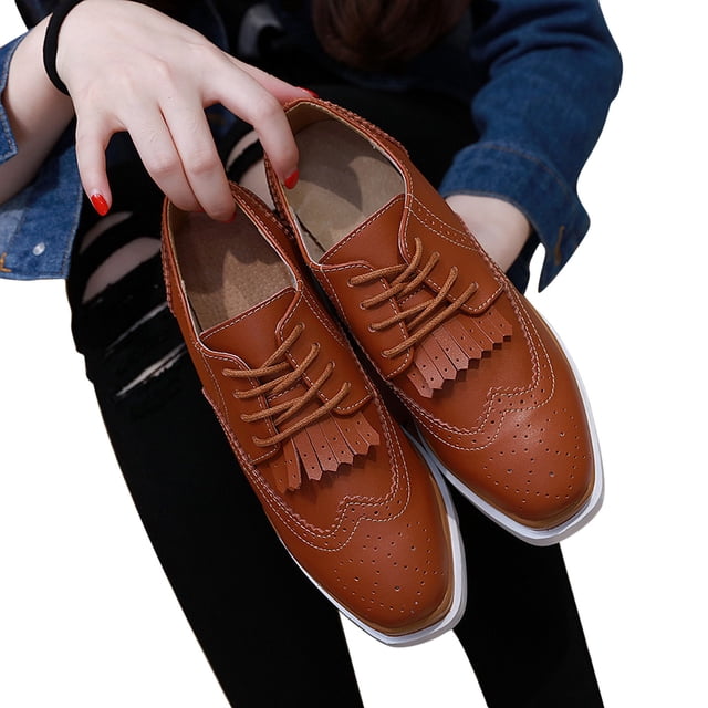 LSLJS Chaussures en Cuir Style Britannique pour Femmes à Bout Rond, Talon Compensé, Semelle Épaisse à Pompon Style Muffin, Chaussures en Cuir pour Femmes