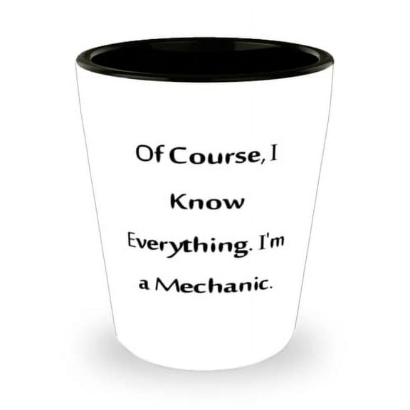 Of Course, I Know Everything. I'm a Mechanic. Shot Glass, Mechanic Present From Coworkers, Fun Ceramic Cup For Men Women