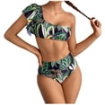 thumbnail image 1 of Bikini HUOGUO con estampado de hojas y volantes de cintura alta para mujer, 1 of 2