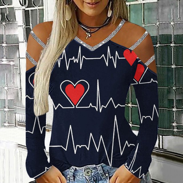 ICHUANYI Liquidación Blusa de manga larga sin tirantes con cuello en V y hombros descubiertos para mujer ICHUANYI WER202308244778