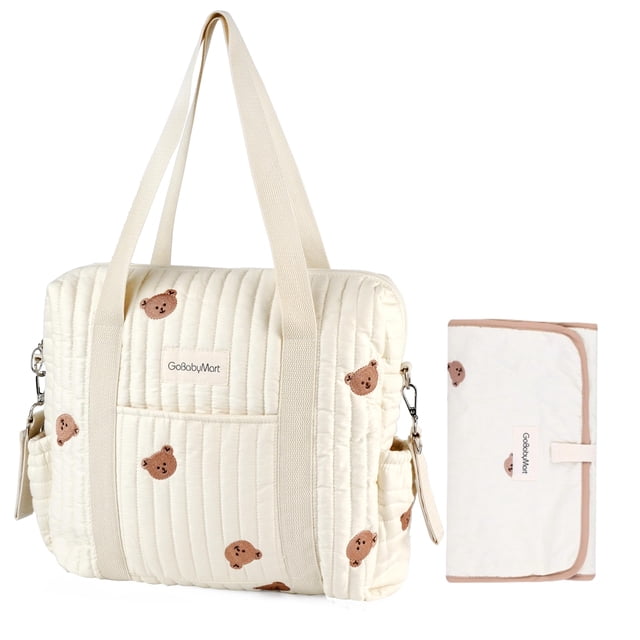 GOBABYMART Bolsa de pañales grande, Bolsa de maternidad, Bolsa de pañales de viaje, Bolsa de bebé multifunción, Bolsas de pañales para bebés, Bolsa de mensajero (Mediana - Osos)