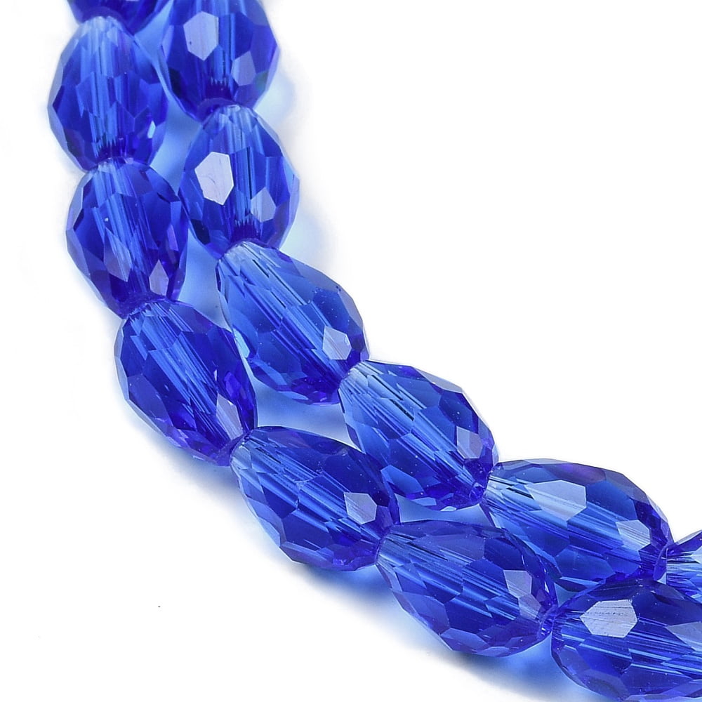 Transparent Glass Beads Strands Faceted Teardrop Medium Blue 15x10mm Hole: 1.6mm about 46~48pcs/strand 27.95 inch(71cm)