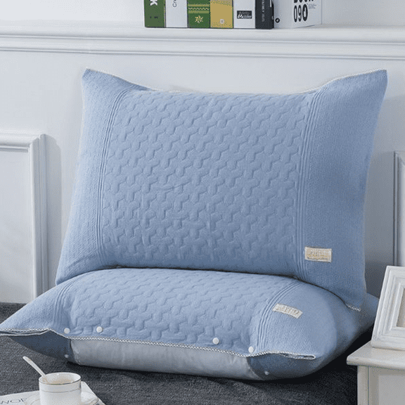 Bxaolu Cotton Pillowcases - Buttons Closure 27.5x19.7in Pillowcases Set of 2, Breathable and Soft Bed Pillow Cases, Light Blue