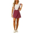 thumbnail image 2 of Unique Bargains Jupe à Bretelles Mini Décontractée pour Femme en Coton Lavé à Boutons devant Rouge Vin TG, 2 of 6