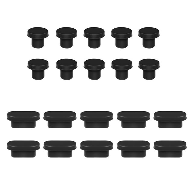 Hemobllo - 10 pares de tapones antipolvo para auriculares de 3,5 mm y puerto tipo C, compatibles con teléfonos Android, portátiles y PC, color negro