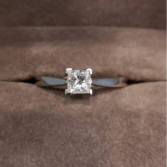 OM Jewels 1Ct Princess Cut Moissanite 14k White Gold Plated Solitaire Women's Engagement Ring