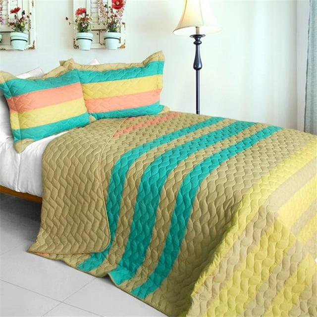 QTS01117-23 Amoureux à Paris - Ensemble de Courtepointe Patchwork 3 Pcs Taille Full & Queen - Bleu
