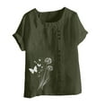 thumbnail image 4 of iHengLiXing Plus Size Womens Tops Dressy Casual Women Casual And Linen Round-Neck Top Printed Short Sleeve Button T-shirt Blouse Green XXL, 4 of 4