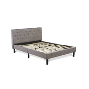 Rustic Revival Furniture Platform Bed - Button Tufted Velvet Fabric Padded Headboard & Footboard, Black Legs