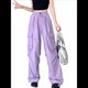 thumbnail image 2 of Pantalones Cargo para Mujer, Pantalones Casuales de Senderismo, Pantalones Holgados Y2K de Cintura Alta con Múltiples Bolsillos Púrpura M, 2 of 8