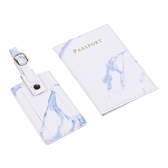 Pitycbo Cover and Luggage Tag Set, ID Card Holder PU Leather Suitcase Tag Label for Gift Blue