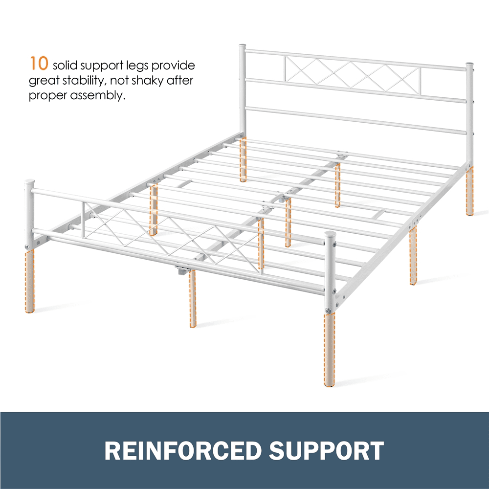 Fullfurnique Simple Metal Platform Bed Frame with Headboard and Footboard, Twin, White