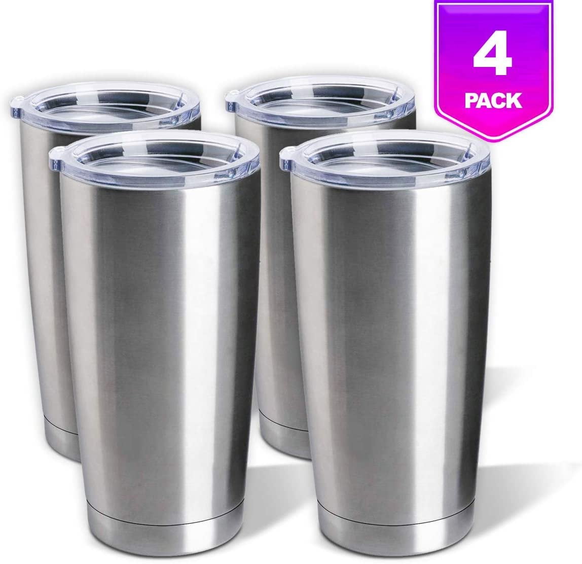 Pixiss Stainless Steel Tumblers 4Pack 20oz Double Wall Vacuum