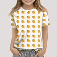 thumbnail image 2 of WTOBBY Toddler Boys and Girls Fruit Print Short Sleeve T-Shirt Top - Casual Kids Shirt with Round Neck for Summer Play, School, and Everyday Comfort,Saffron 110, 2 of 5