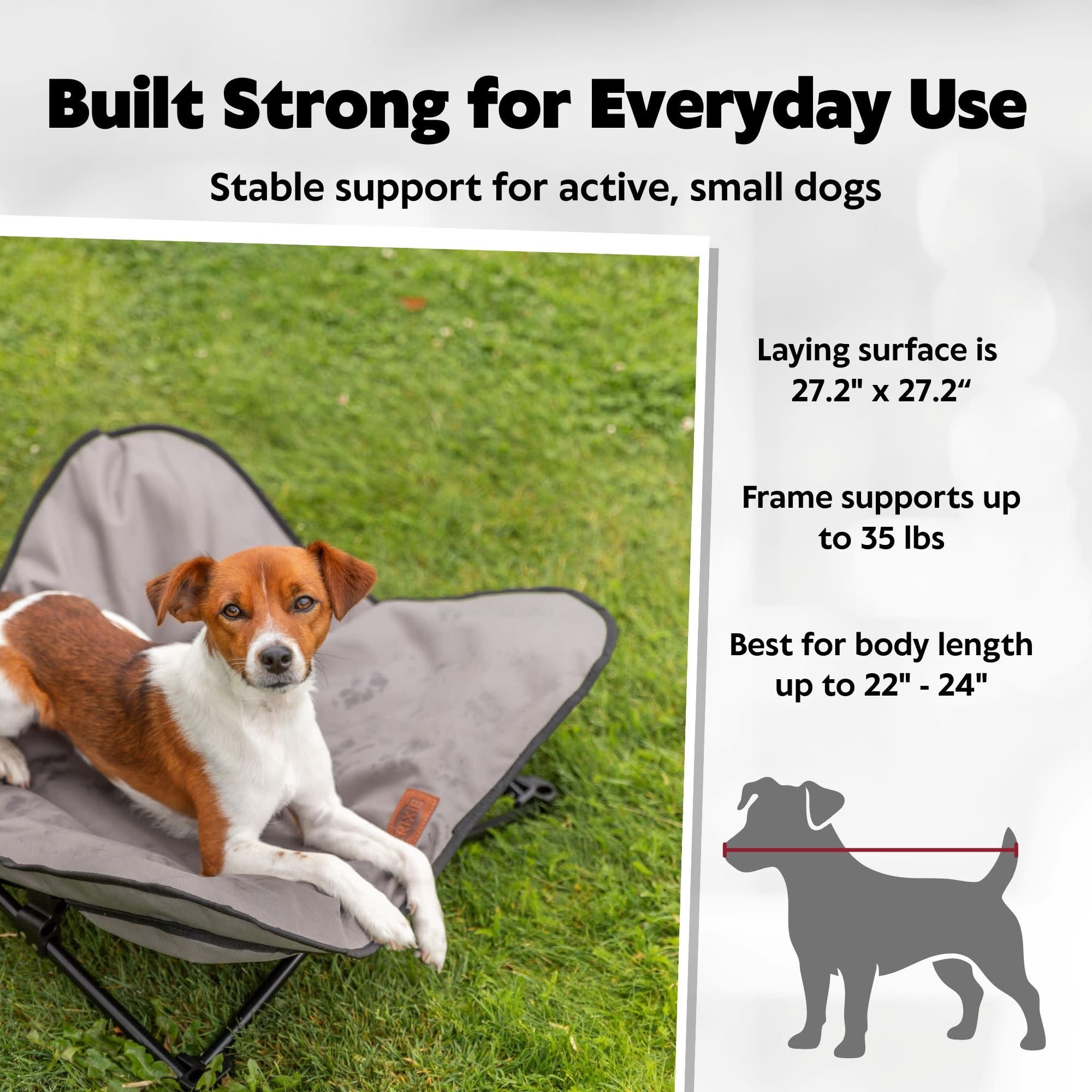 TRIXIE Elevated Camping Cot, Folding Dog Bed, Raised Travel Lounger for Small Dogs up to 35 Pounds